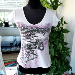 💥Purple|Black Harley Tee w/ Rhinestones Medium